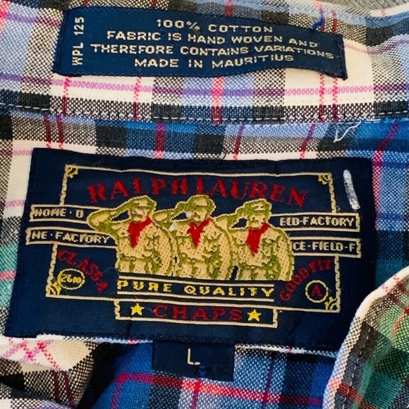 Ralph Lauren Chaps Mens Oxford Shirt Blue Plaid L - Picture 5 of 5